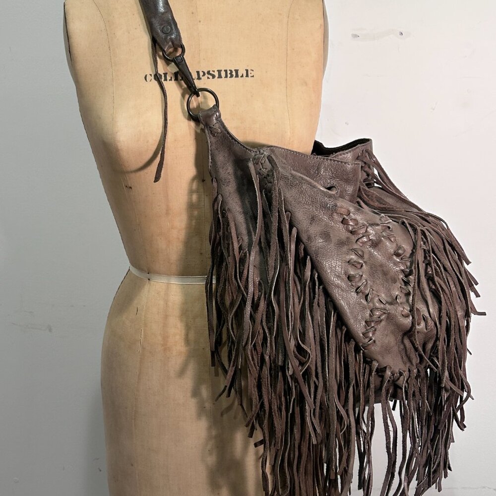 All Saints leather fringe Hobo bag - Picture 2 of 10